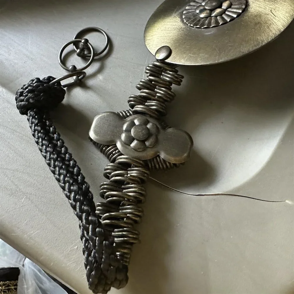 Vintage Women's Braided Belt Large Metal Buckle Brass Links